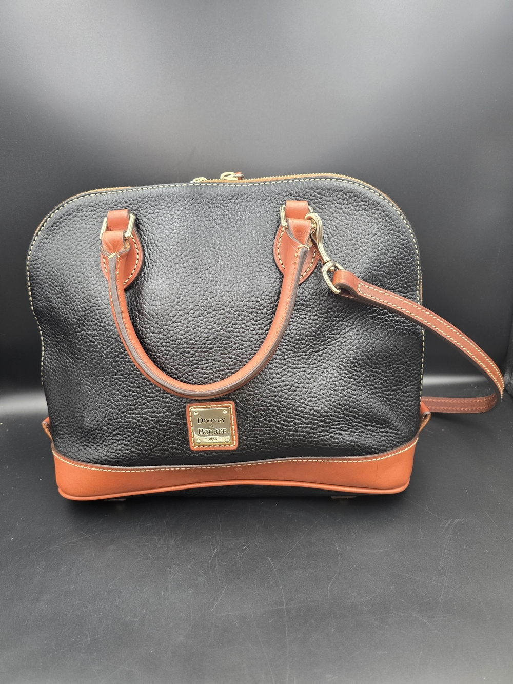 Dooney & Bourke Black and Brown Pebble Leather Satchel